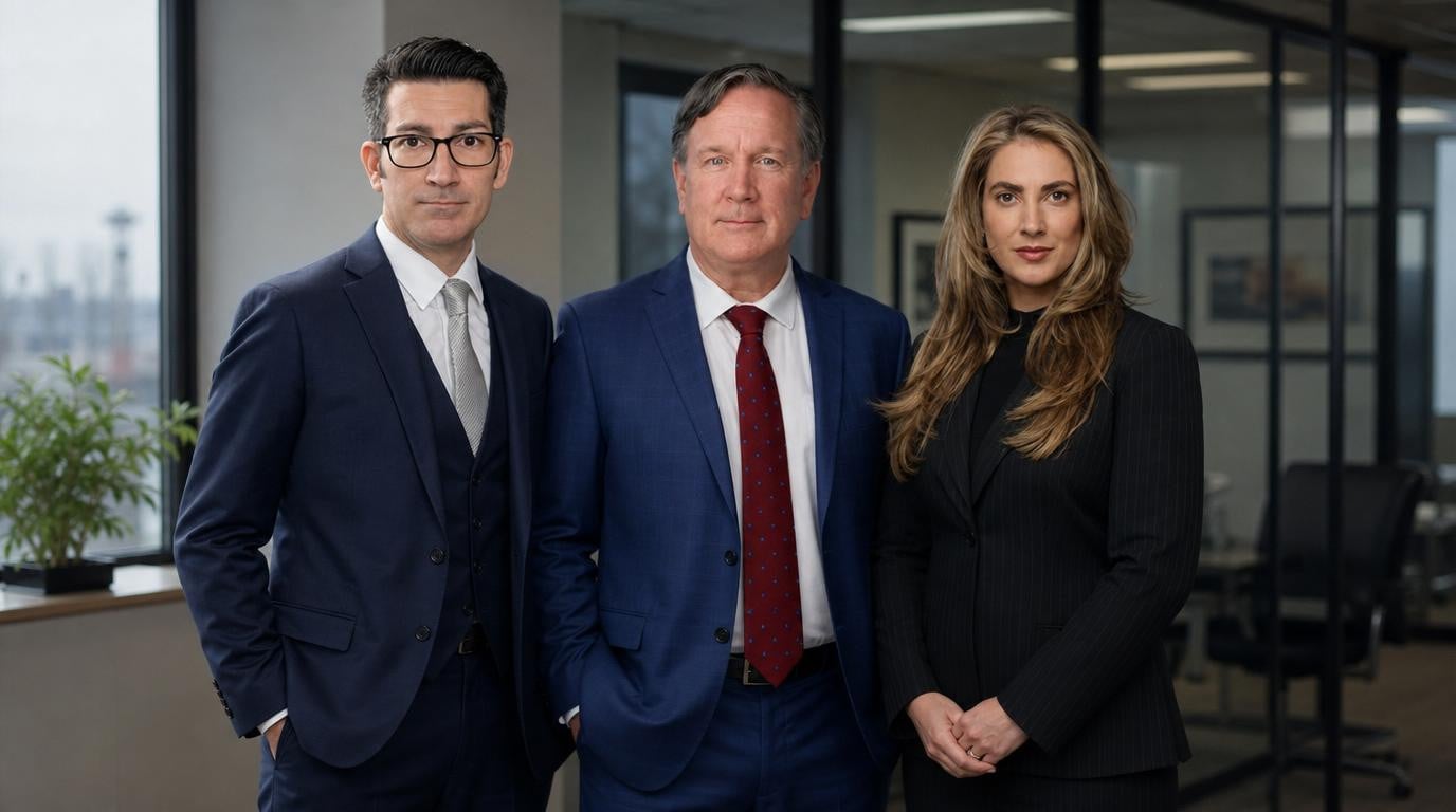 Mike, Chivari and Isabelle in one photo in Leonard trial law office